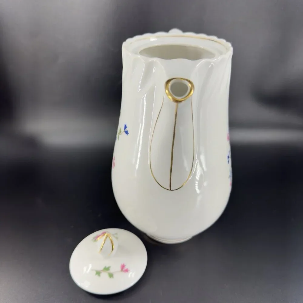 Louis Lourioux LE FAUNE Porcelain Teapot Carafe Coffee Pot France Floral Vintage